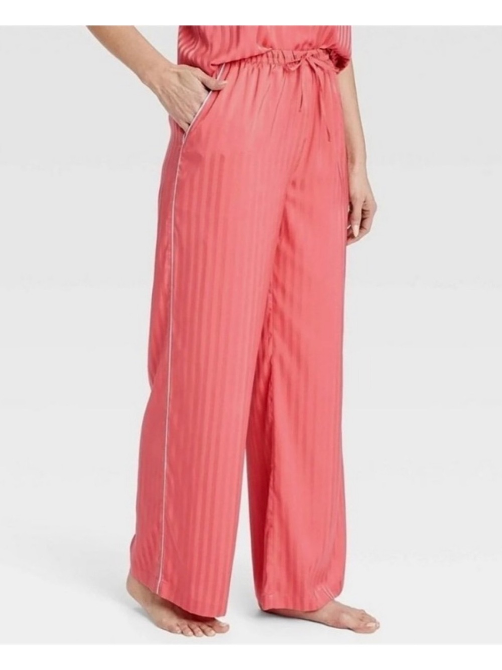 Auden Luxury Collection Wide-Leg Satin Pajama Pants (Coral - Size 2X)